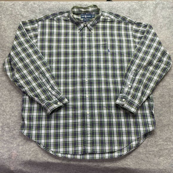 Ralph Lauren Button Up Shirt Men XXL 2XL Green Purple Plaid Lightweight Bartlett - Picture 1 of 8